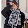 Women Black White Scarf Stylish Black White Plaid Print Scarf with Tassel Trim Warm Shawl for Women Versatile Long Scarf Wrap.