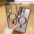 Plating Magnetic Magsafe Case For Samsung Galaxy S23 S20 S21 S22 Plus Ultra FE Note 20 10 Wireless Charge Transparent Soft Cover.