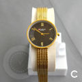 CURREN 9020 Golden Mesh Stainless Steel Analog Watch For Women - Black & Golden. 