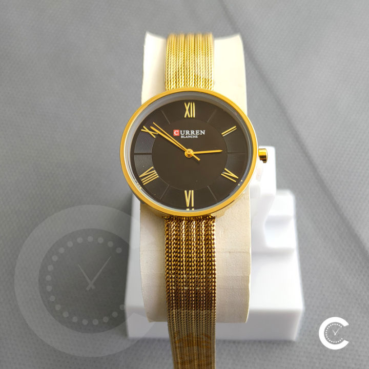 CURREN%209020%20Golden%20Mesh%20Stainless%20Steel%20Analog%20Watch%20For%20Women%20-%20Black%20&%20Golden%20-%20Image%203