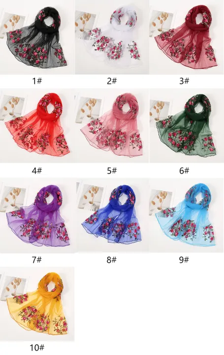 New%20Floral%20Embroidery%20Chiffon%20Silk%20Scarf%20Women%20Muslim%20Hijab%20Headscarf%20Soft%20Wraps%20Headband%20Summer%20Sunscreen%20Shawls%20Beach%20Shawls%20-%20Image%206