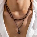 Stone and Wood Bead Chain with Ball Pendant Necklace for Men Trendy Accessories on the Neck Male 2023 Fashion Jewelry Decoration.