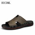 Men's Slippers Leather Summer Outside Sandals Lightweight Soft Sole Beach Slippers Casual Slide Mens Shoes Big Size 39-48. 