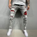 Men Jeans Knee Hole Ripped Stretch Skinny Denim Pants Beggar Patches Black Blue Spring Autumn Hip-Hop Style Slim Fit Trousers.