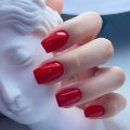 24 Pcs Medium Square Press On Nails Red Winter Warm Solid Color Nails Glossy Artificial Finger Manicure False Nails.