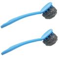 2 Pc Steel Wool Scrubber with Handle Stainless Steel Scouring Pad - Cleaning Metal Sponge for Dishes.