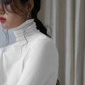 Large Size Women's Turtleneck Bottoming Shirt Winter All-Matching Students plus Velvet Thickened Black Heap Collar Long Sleeves ins Top.