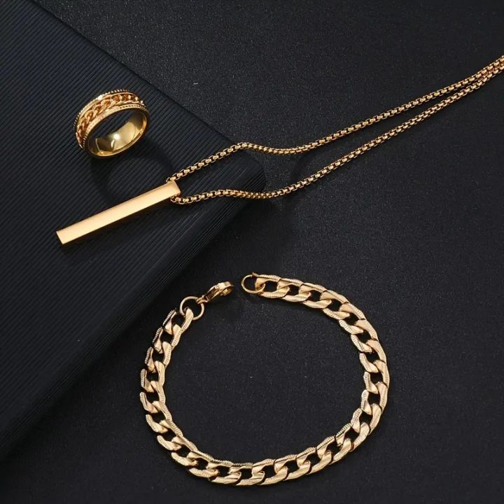 3pcs/set%20Mens%20Stainless%20Steel%20Glamour%20Chain%20Bracelet%20&%20Ring%20Set%20for%20Men%20-%20Image%202