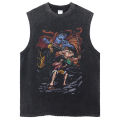 Vintage Vest Washed T-Shirt Anime One Piece Graphic Tank Top Cotton Sleeveless Streetwear Loose Trend T Shirt Men's Clothing. 