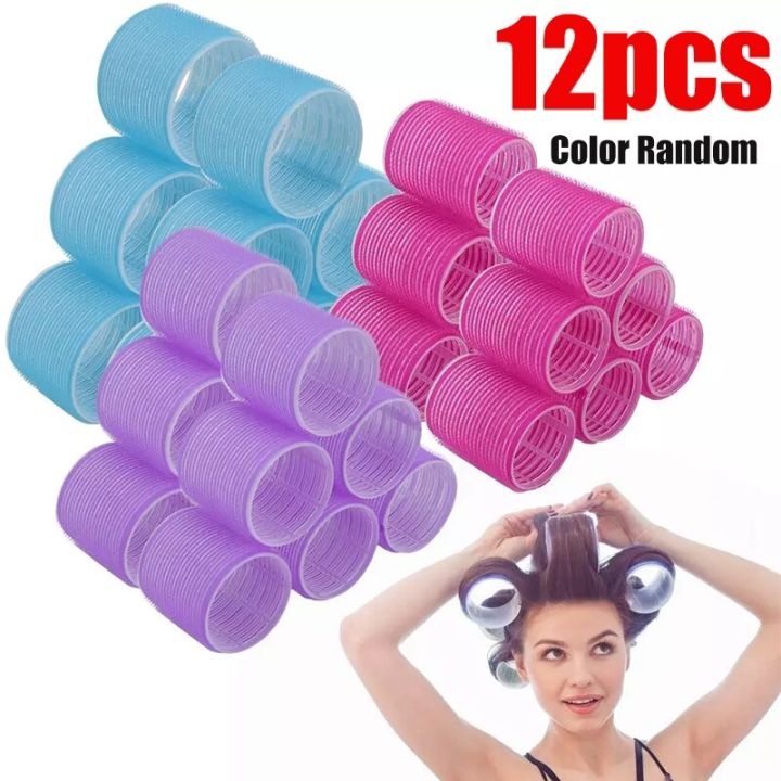 12Pcs Jumbo Hair Rollers Set Self Grip Magic Hair Curlers Different Size No Heat Self-adhesive Curling Hairdressing Styling Tool