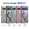SMGSLIB Metal Button Transparent Shockproof Phone Case For Google Pixel 8 Pro Wireless Magnetic Camera Lens Hole Protection Back Cover. 