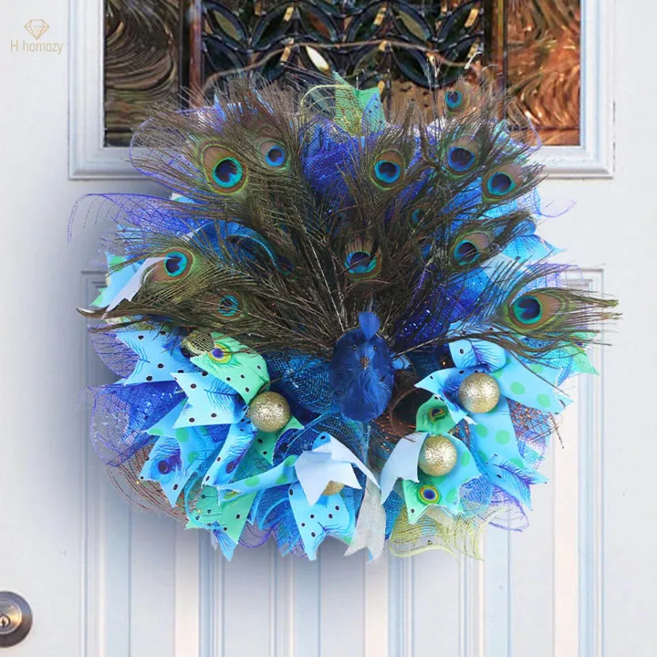 Artificial%20Peacock%20Feathers%20Wreath%2047cm%20Fireplace%20Simulation%20Feather%20Garland%20-%20Image%203