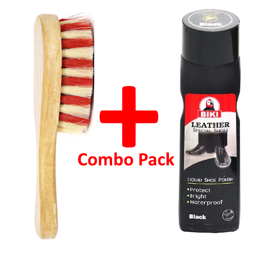 BIKI LEATHER SPECIAL SHOES LIQUID SHOE POLISH WITH BRUSH COMBO PACK - 75ML