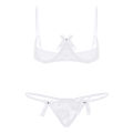 Women Open Cup Bra Top Cupless Exposed Underwired Bra wcheerfulith G-string See Through Sheer Lace Exotic Lingerie Set. 