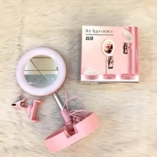 Portable Selfie Ring Light Tripod Stand with Makeup Mirror Table
