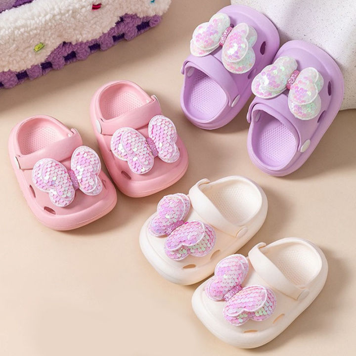New Summer EVA Children Bow Slippers Girls Princess Infant Going Out Anti Slip Hole Shoes Fashion Cute Girls Baby Beach Slippers