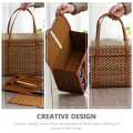 Picnic Woven Basket Wicker Storage Bag Handle Folded Fruit Shopping Food Handle Rattan Grass Foldable Bamboo Basket Easy to Use B.