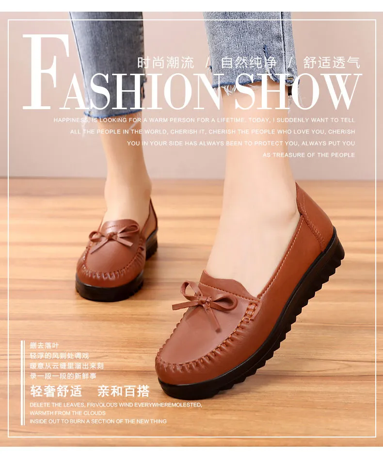 2022Pumps Female Mom Shoes Leather Shoes Soft Bottom Non-Slip