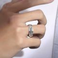 S990 Rotating Men's Ring Sterling Silver Personality Domineering Trend Six Character Mantra Vintage Rotating Single Index Finger Ring.