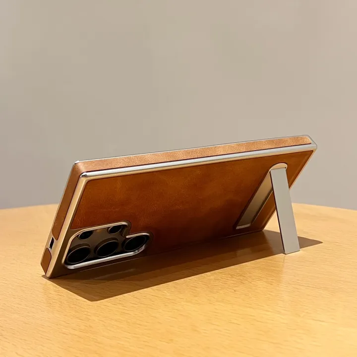 HODON%20Luxury%20Leather%20Electroplating%20Kickstand%20Case%20for%20Samsung%20Galaxy%20S25%20S24%20S23%20S22%20S21%20Ultra%20S23%20FE%20S24%20Plus%20Cases%20Fold%20Bracket%20Holder%20Hard%20Protection%20Cover%20-%20Image%205
