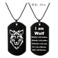 European and American jewelry stainless steel wolf head wolf pendant necklace double-sided engraved military brand pet brand keychain. 