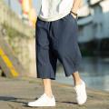 M-5XL Wide Leg Linen Drawstring Pants Elastic Waist Three Quarter Linen Trousers Mens Summer Loose Fit Casual Pants XXXXXL.