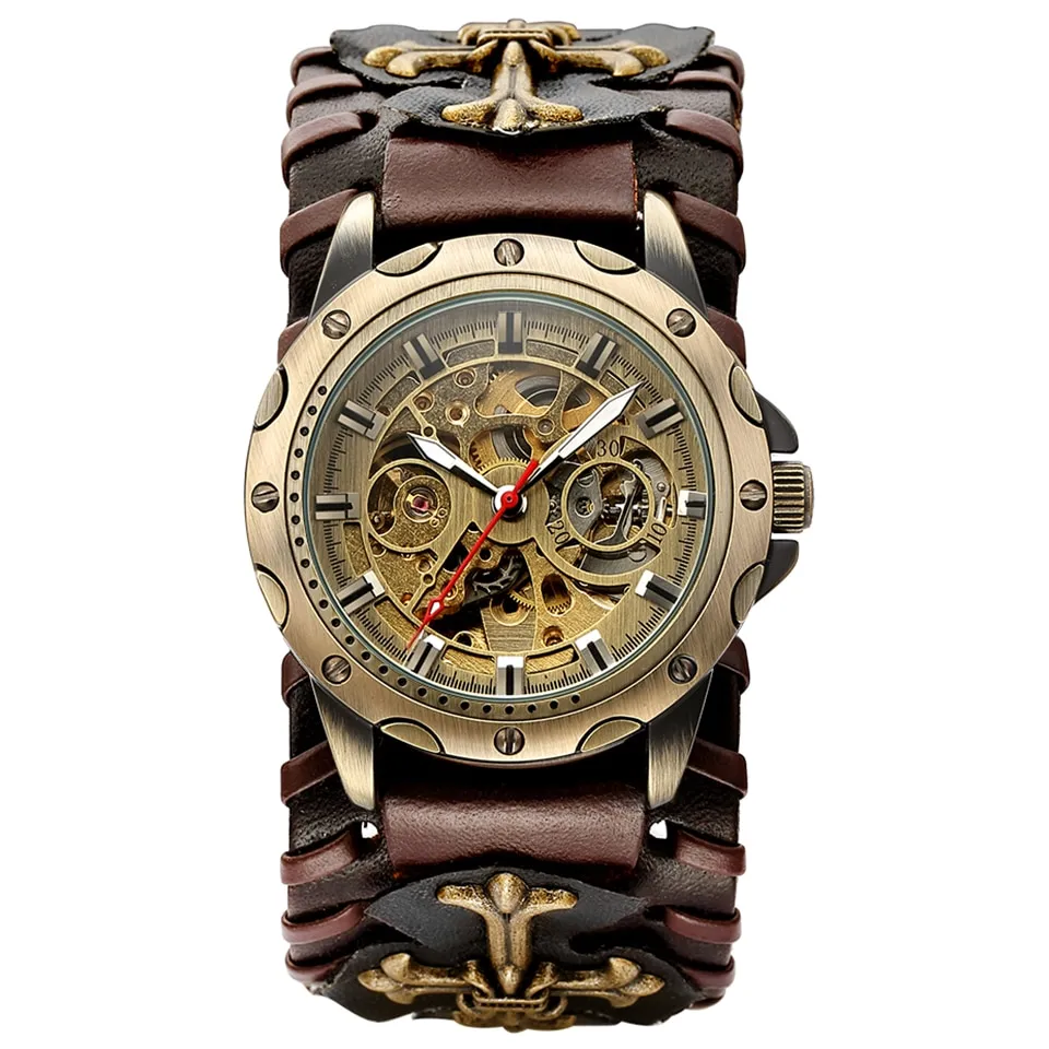 SHENHUA Retro Gothic Bronze Skeleton Automatic Mechanical Watch