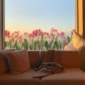 Glass sticker double-sided D flower photo light BR0033 pink tulip self-adhesive window beautification decorative sticker.