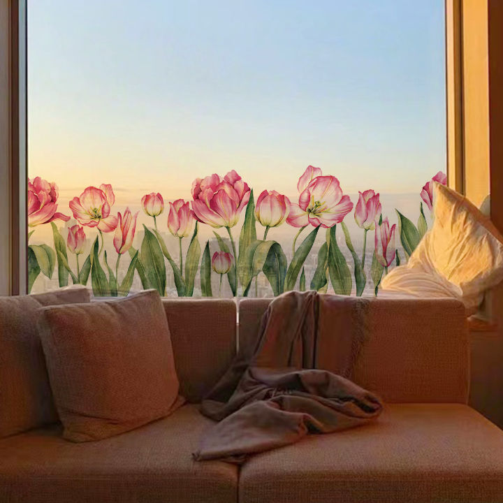 Glass%20sticker%20double-sided%20D%20flower%20photo%20light%20BR0033%20pink%20tulip%20self-adhesive%20window%20beautification%20decorative%20sticker%20-%20Image%202