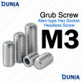 M3 Grub Screw Stainless Steel Flat Point.