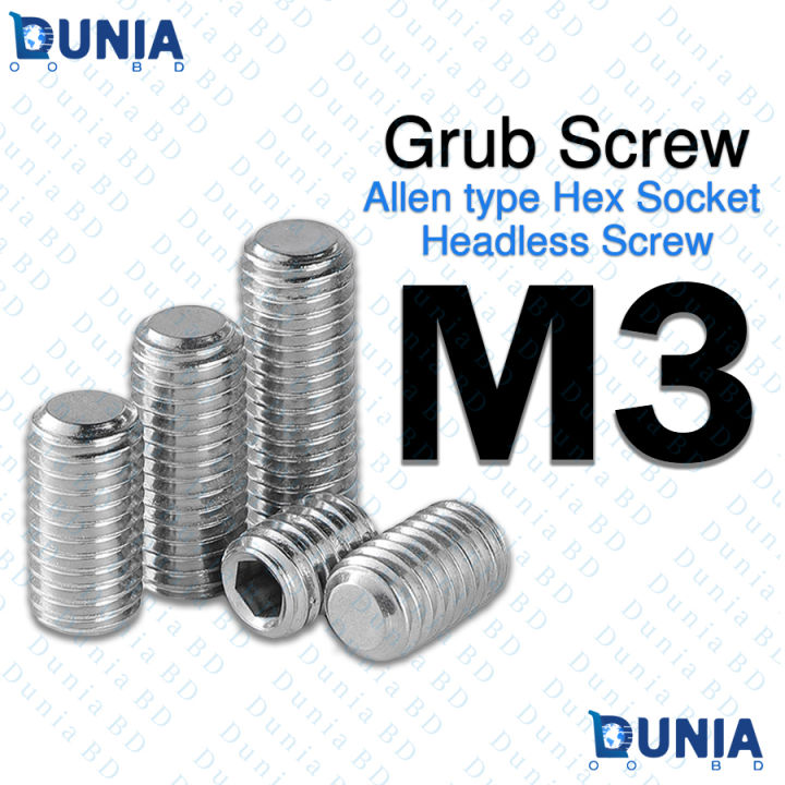 M3 Grub Screw Stainless Steel Flat Point