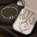 DY Romantic Wedding Party Pendant Necklace Earrings and Bracelet Jewelry Set for Women Gift Box Heart Diamond Crystal Zinc Alloy.