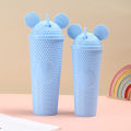 New cross-border cartoon Mickey durian cup large capacity plastic straw cup net red double layer diamond milk tea cup wholesale. 