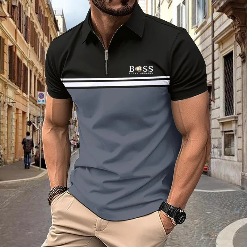 Men's Polo Shirt Summer Streetwear Boss 3dPrinted Golf Short