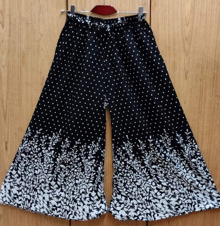 Ladies Fashionable Black Color White Print Linen Skirt Palazzo For Women