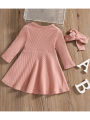 【Universal Car Parts Store】(New) toddler Baby Girls knitted dress ruffles solid color long sleeve dress autumn winter round neck dress. 