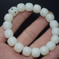 Seiko Flat Mouth Natural White Jade Bodhi Gradient Floating Flowers Old Barrel Beads Single Circle Bracelet Pliable Temperament Men and Women Rosary. 