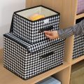 Houndstooth Cloth Storage Box Folding Storage Box Basket Student Dormitory Covered Storage Box Underwear Storage Artifact. 