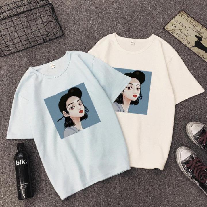 Korean%20Fashion%20Short-Sleeved%20Female%20Xia%20Han%20Edition%20Student%20Ulzzang%20Tide%20Brand%20Women's%20Loose%20Retro%20Port%20Taste%20Women's%20T-Shirt%20Girl%20-%20Image%204