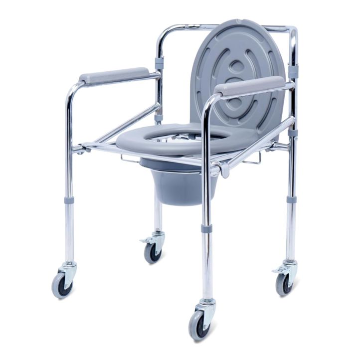 Deluxe Commode Chair With Wheel Chair - Lightweight, Foldable, Removable U-Shaped Commode, Adjustable Height, Padded Seat & Armrests, Ideal for Seniors, Home & Hospital Use