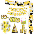 Bee Birthday Party Decors Disposable Tableware Kit Bee Yellow Black Polka Dot Balloons Kids Birthday Bee Baby Shower Supplies. 