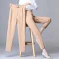 White Pants Women Elastic High-waisted Haren Pants Fashion Wild Professional Suit Pants Office Ladies Trousers Black Khaki Pants.