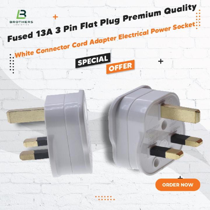 High-Quality White Electrical Power Socket with 13A 3-Pin Flat Plug and Fused Connector Cord Adapter