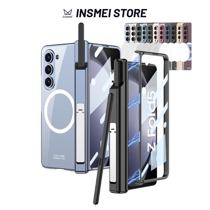 Plating Phantom Case for Samsung Galaxy Z Fold 5 4 3, Magnetic Hinge Protection, [S Pen Holder] [Folding Stand] [HD Tempered Film] Fold5 Fold4 Cover All-Inclusive Casing
