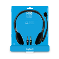 Logitech H110 Wired Headset, Stereo Headphones with Noise-Cancelling Microphone, 3.5-mm Dual Audio Jack, PC/Mac/Laptop - Black - Earphone. 