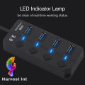 4 Ports Usb 3.0 Hub Led Usb Hub With Switch Super Speed 5Gbps - Usb Hub. 