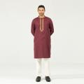 Semi Fit Embro Panjabi - Maroon. 