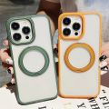 Fold Metal Stand Acrylic Magnetic Phone Case for iPhone 15 Pro 15 14 ProMax 13 Pro Max Magsafe Wireless Charge Clear Hard Cover. 