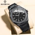BINBOND Mens Watch Top Brand Royal Casual Men Big Dial Silver Stainless Steel Calendar Quartz Wristwatch Classic Luminous B0233. 