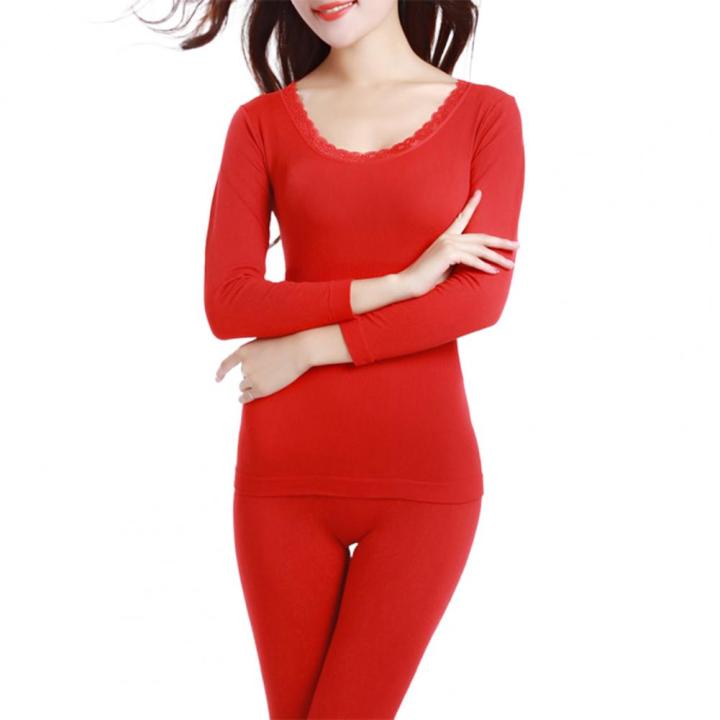 1%20Set%20Women%20Long%20Johns%20Fashion%20Pattern%20Lace%20Long%20Sleeve%20O-Neck%20Winter%20Solid%20Color%20Thermal%20Underwear%20Suit%20Pajama%20Set%20Women%20-%20Image%204